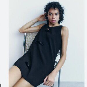 Zara Velvet Bow Sleeveless V Neck Mini Dress Black Size Medium
